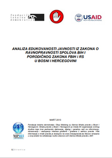 Analiza edukovanosti javnosti iz zakona o ravnopravnosti spolova BiH i porodičnog zakona FBiH i RS U Bosni i Hercegovini